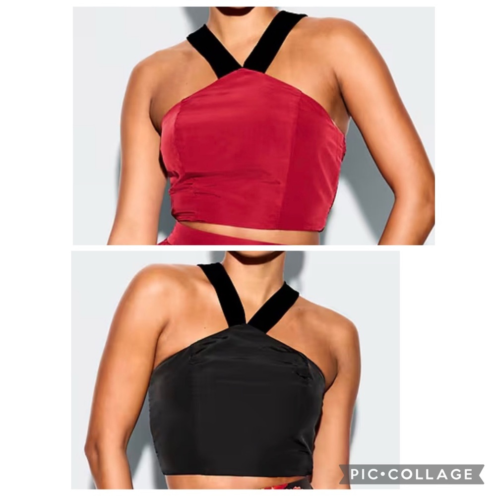 The Occasion by Old Navy Taffeta Cropped Halter Bow Top